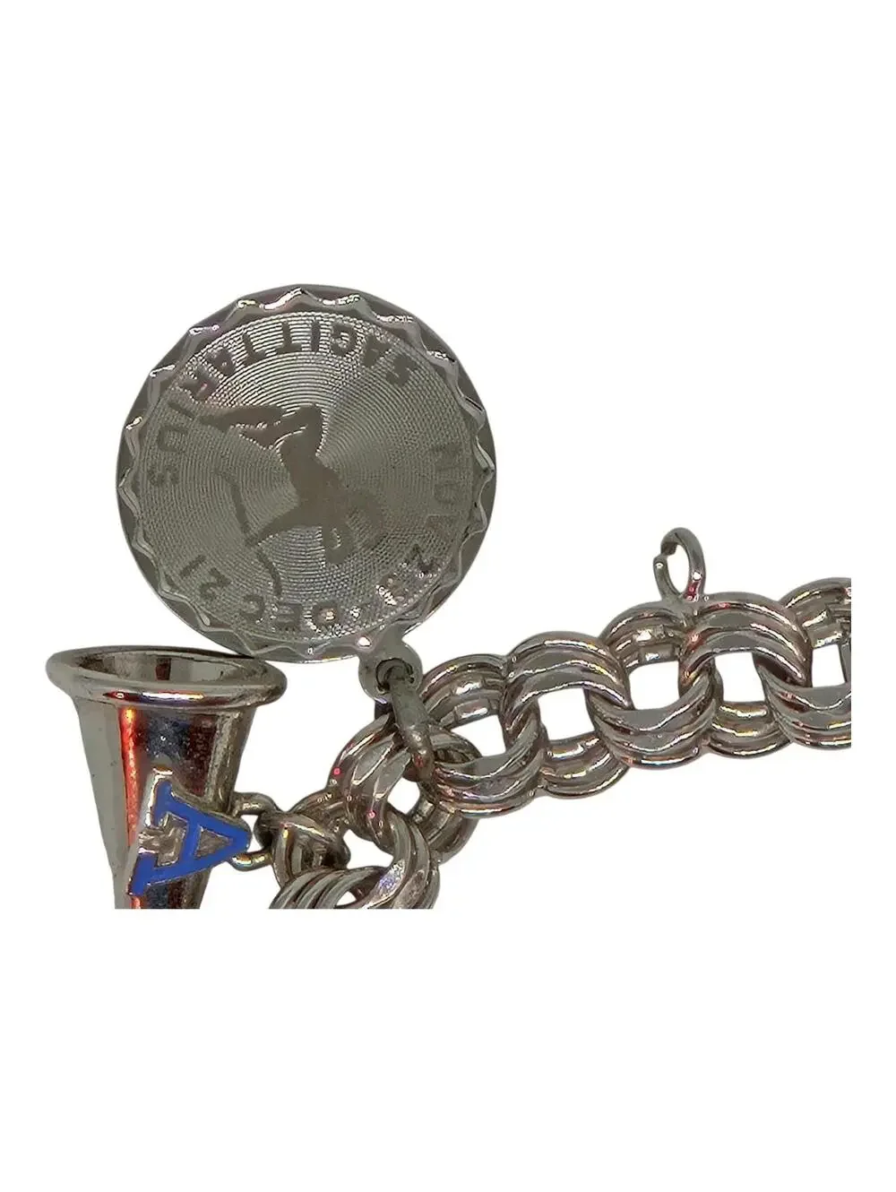 VTG Sterling Silver CHUNKY Heavy Estate Charm Bracelet , Iowa, St Thomas Aquinas